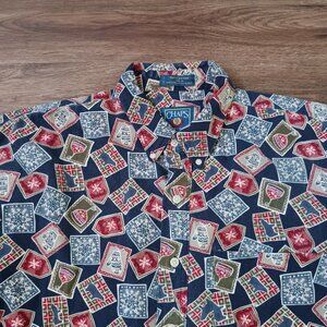 Vintage Chaps Ralph Lauren Winter Theme Print Button Down Shirt Size‎ XL